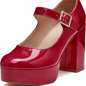 Women's Faux Leather T-strap Platform Heels Chunky 4 1/3-in Dress Shoes